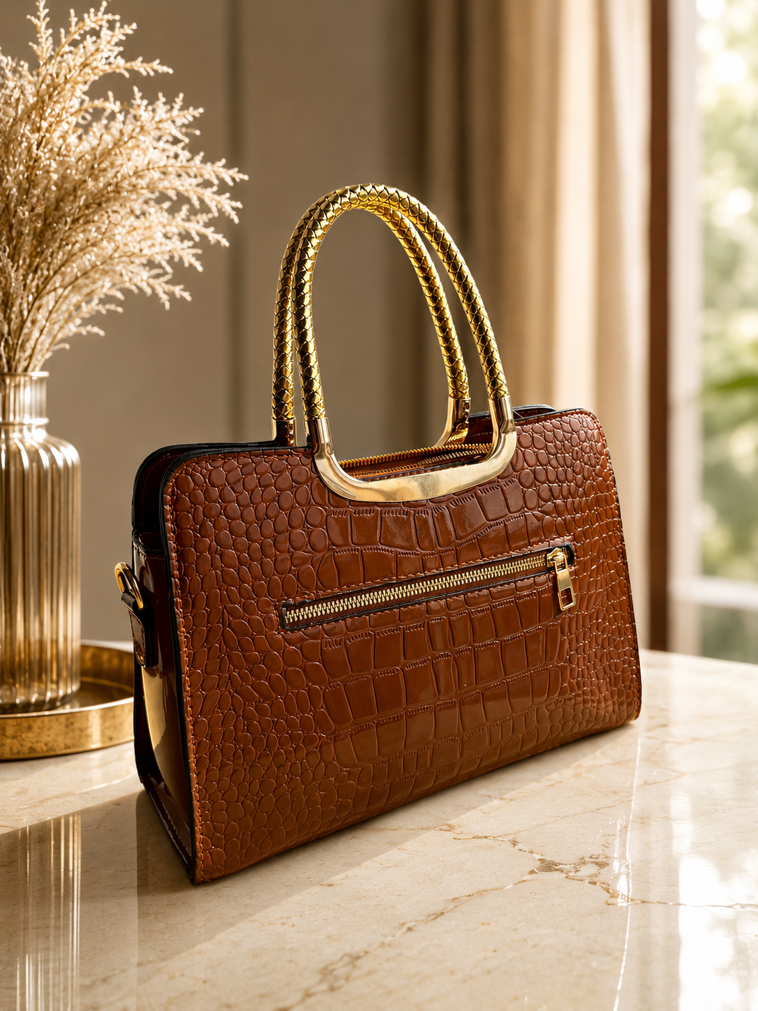 Sac à main-Brun cognac brillant